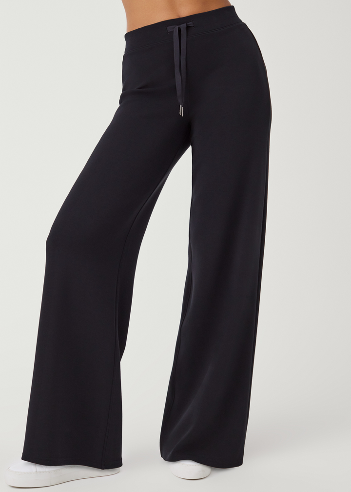 spanx black wide leg soft drawstring waist sweatpants