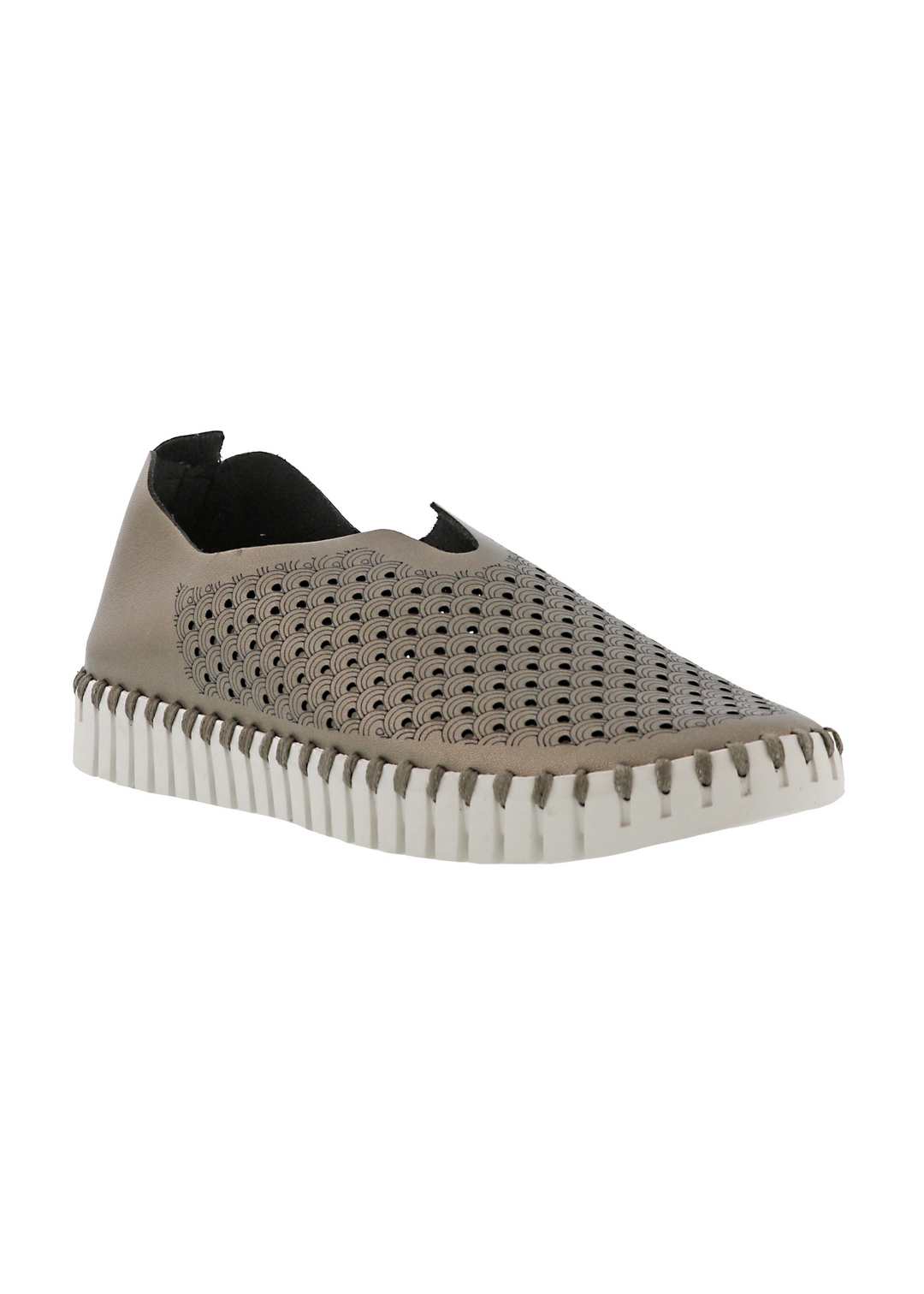 Ilse Jacobsen Tulip Perforated Slip-On Flats in Gun Metal