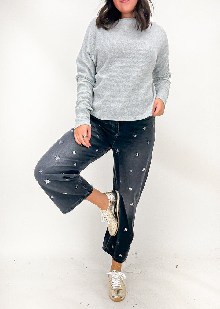 Free People Deep Trance Shine Embroidered Boyfriend Jeans