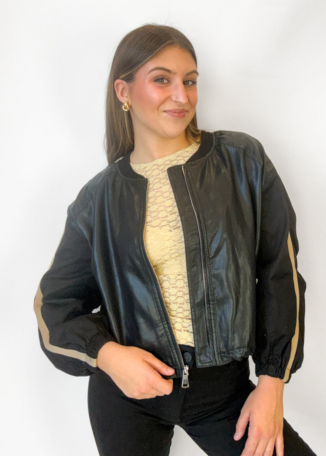 Jillian Stripe Leather Jacket
