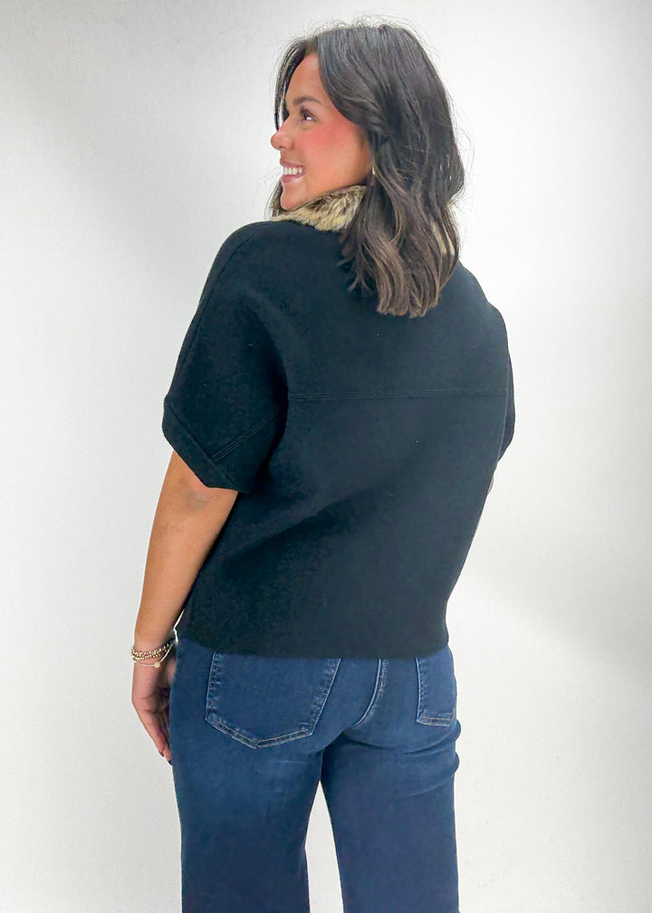 Dolce Cabo Victoria Faux Fur Cardigan - Black/Chestnut