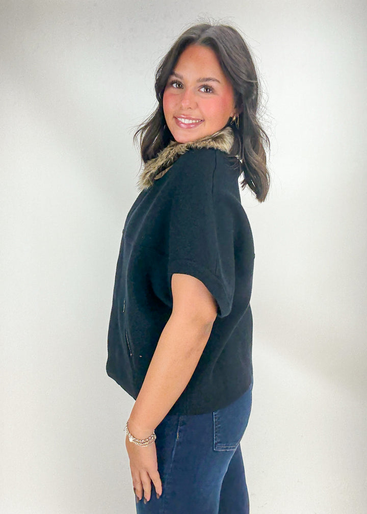 Dolce Cabo Victoria Faux Fur Cardigan - Black/Chestnut