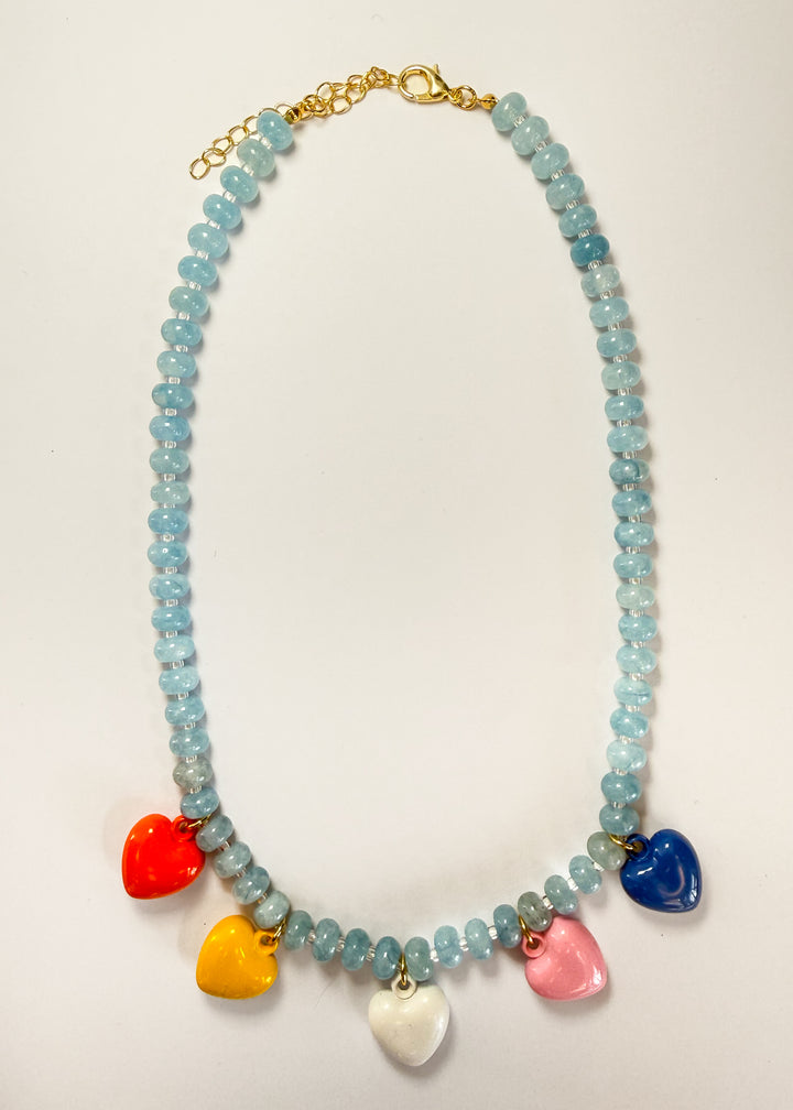 Layla Beaded Heart Necklace - Blue