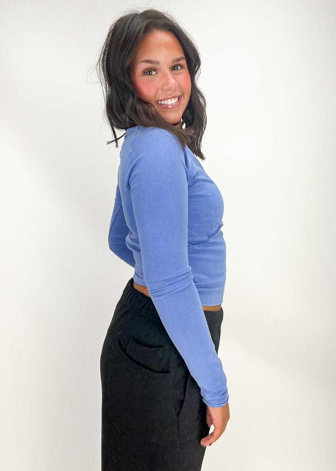 Free People Protagonist Long Sleeve Tee - Cornflower Blue