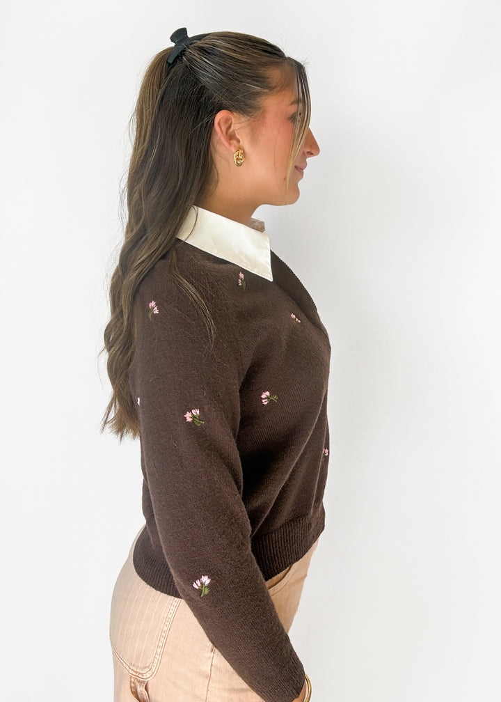 Finley Floral Embroidered Contrast Collar Sweater