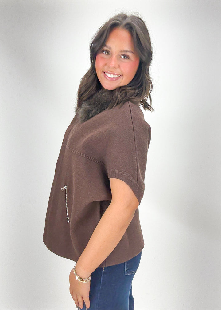 Dolce Cabo Victoria Faux Fur Cardigan - Espresso