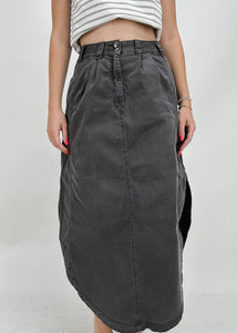 brushed charcoal barrel midi skirt with side slits