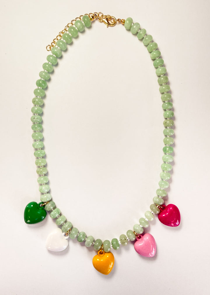 Layla Beaded Heart Necklace - Green