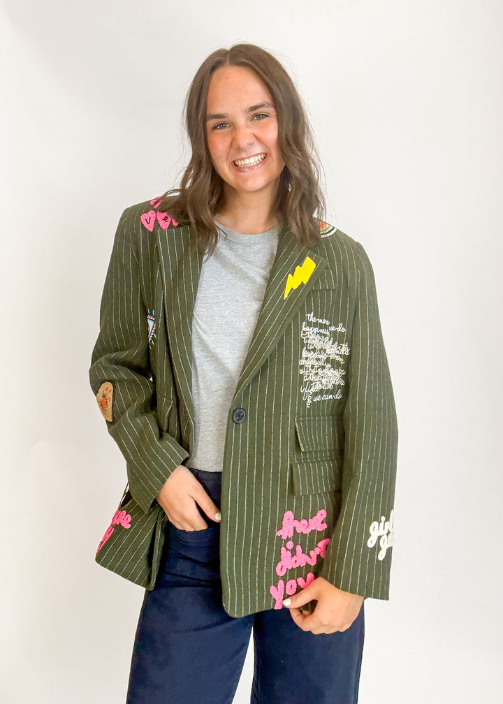 Jessica Pinstripe Patch Blazer - Olive