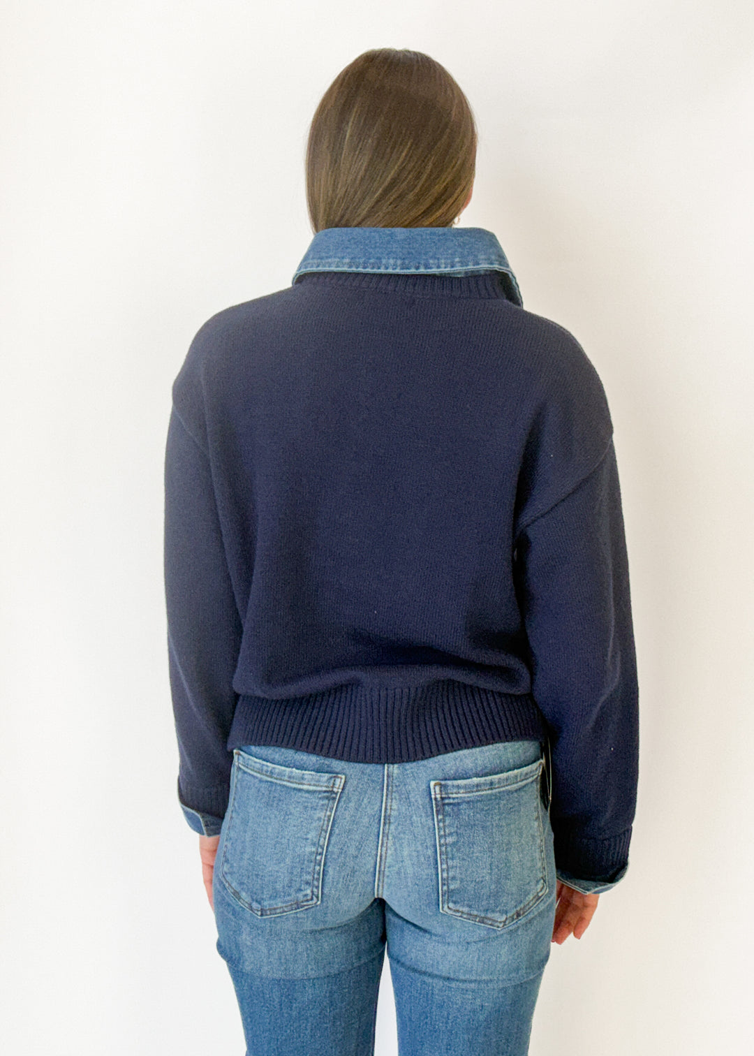 Elan Riley Denim Collared Top