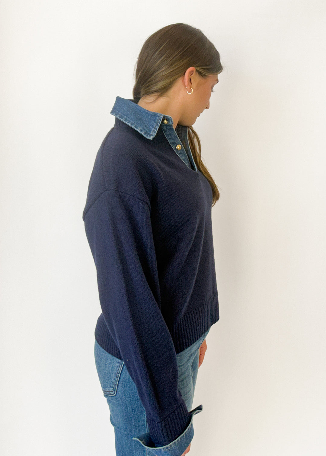 Elan Riley Denim Collared Top