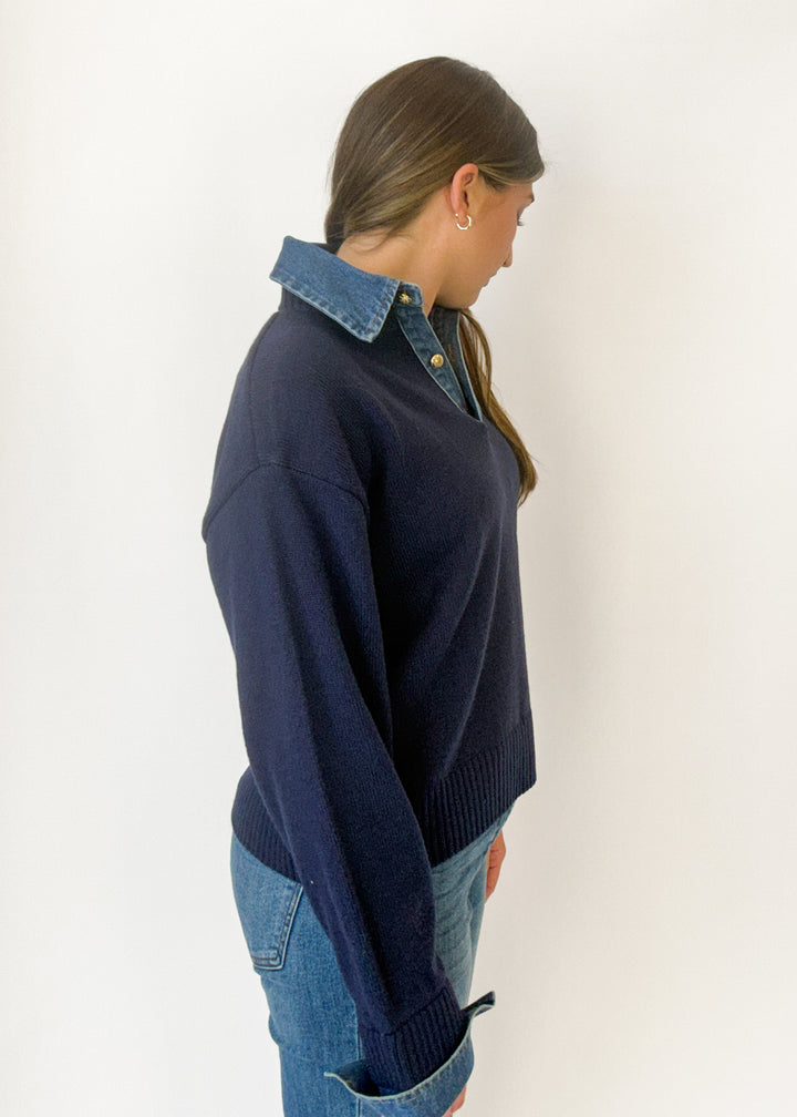 Elan Riley Denim Collared Top