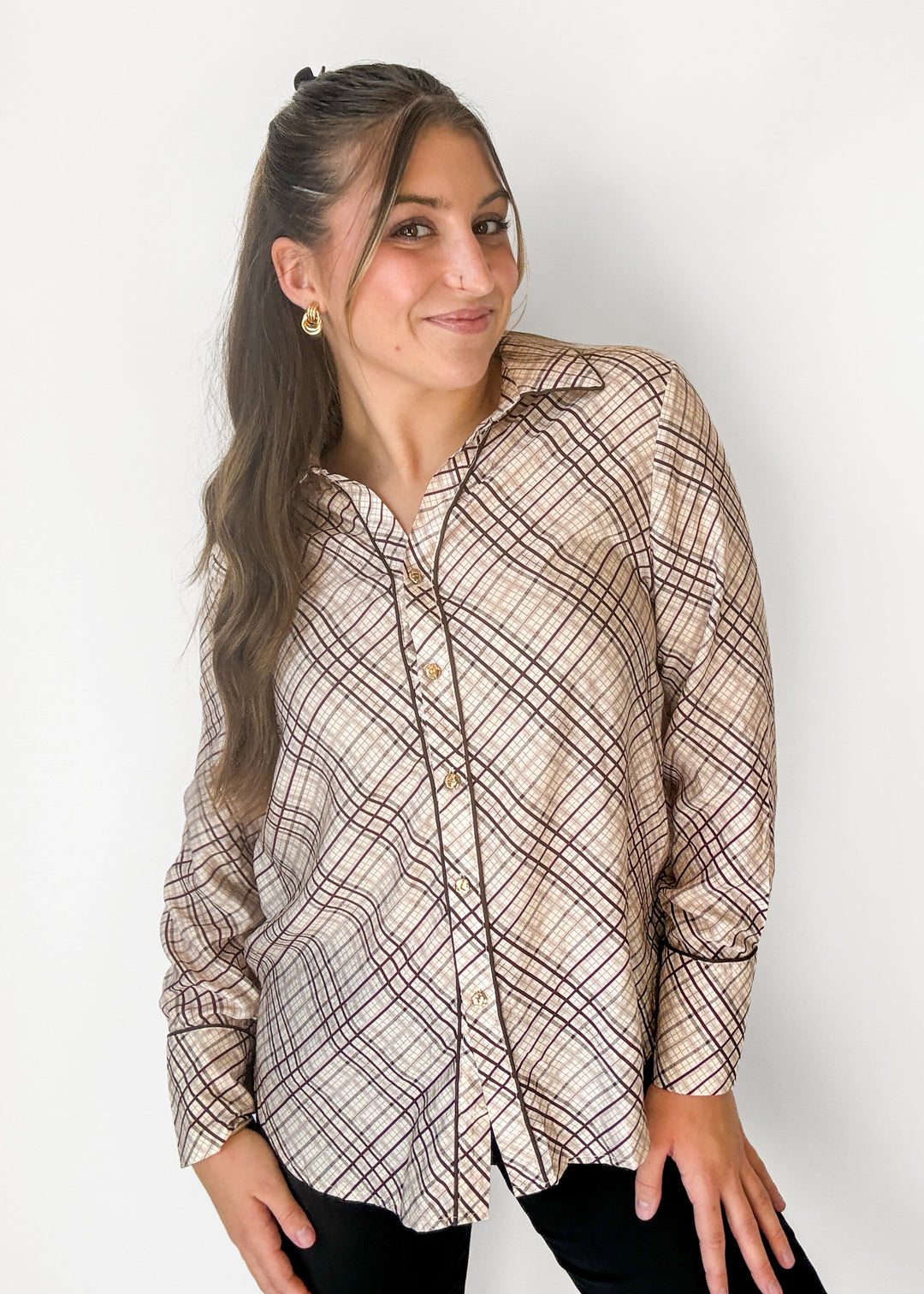 Reina Checkered Print Button Down