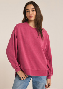 pink crew neck sweatshirt with relaxed sleeves