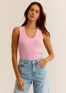 bright pink thick strap scoop neck ribbed tank top