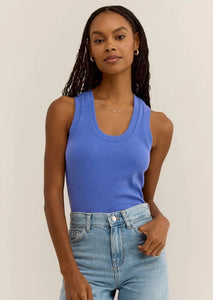 blue scoop neck ribbed tank top