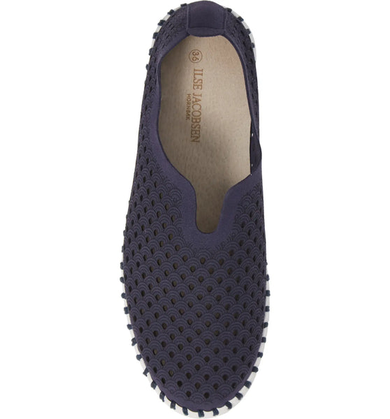 Tulip Perforated Slip-On Flats in Navy
