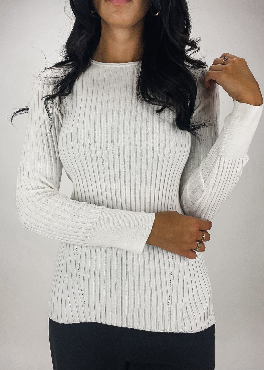 Rib Crew Neck Top-Ivory