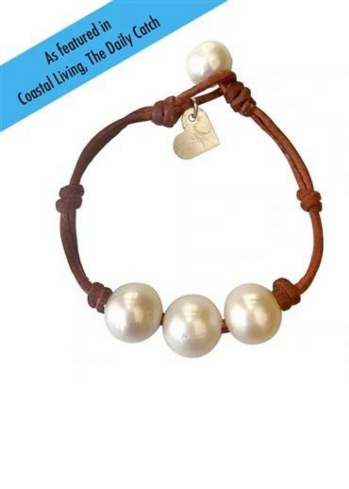 FWB 3 Pearl without Knots Bracelet-White