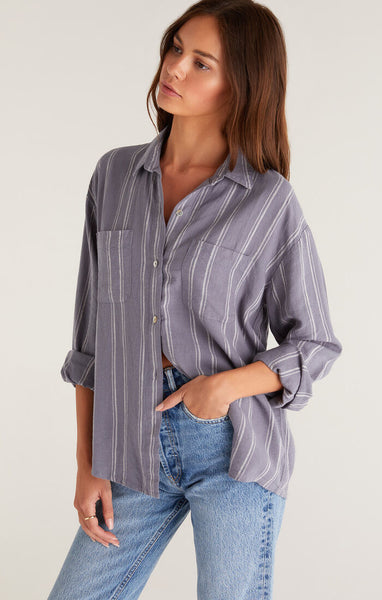 Sunday Striped Button Up Shirt-Worn Indigo